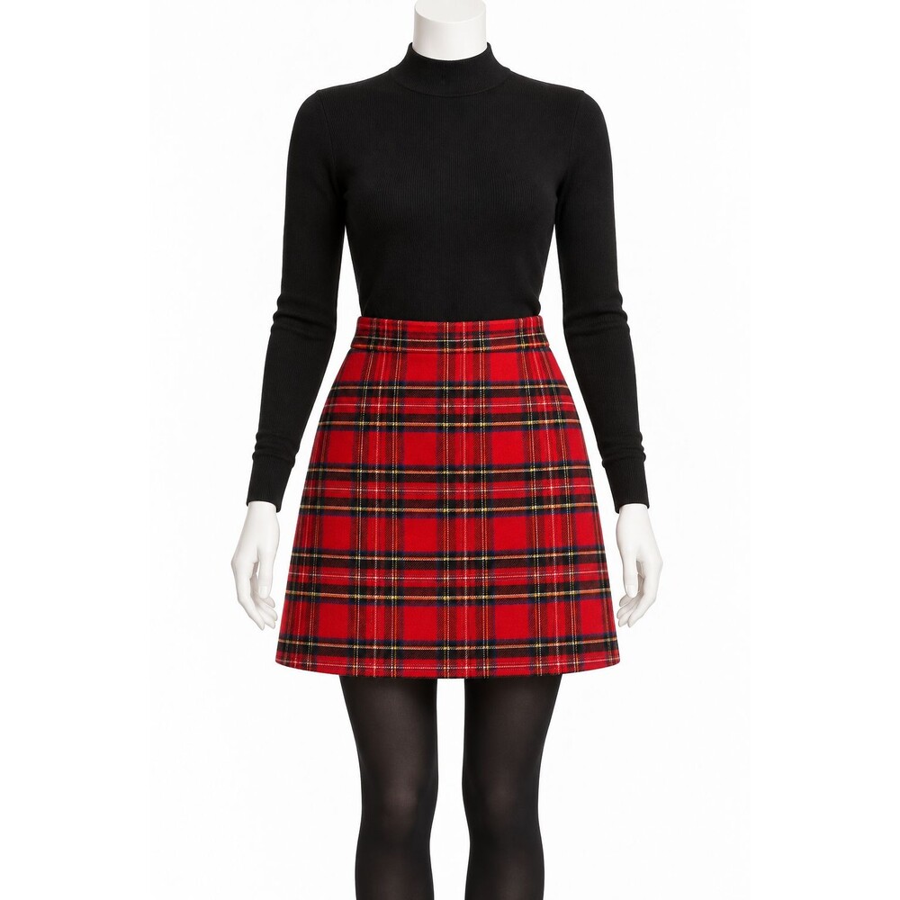 J.Crew Women’s Size 00 Red Tartan Plaid A Line Mini Skirt Holiday Preppy Wool